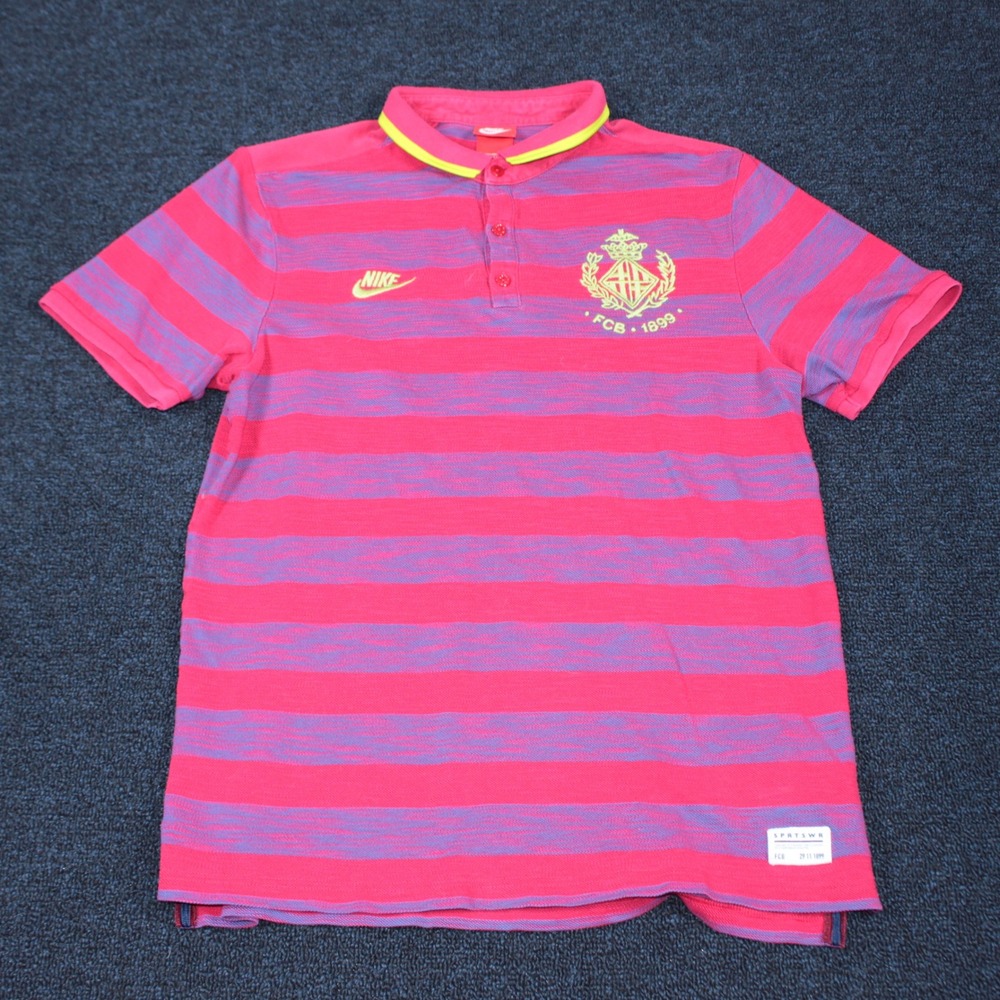 Nike Fan Polo Mens Medium FC Barcelona League Shirt Red Blue Striped Soccer